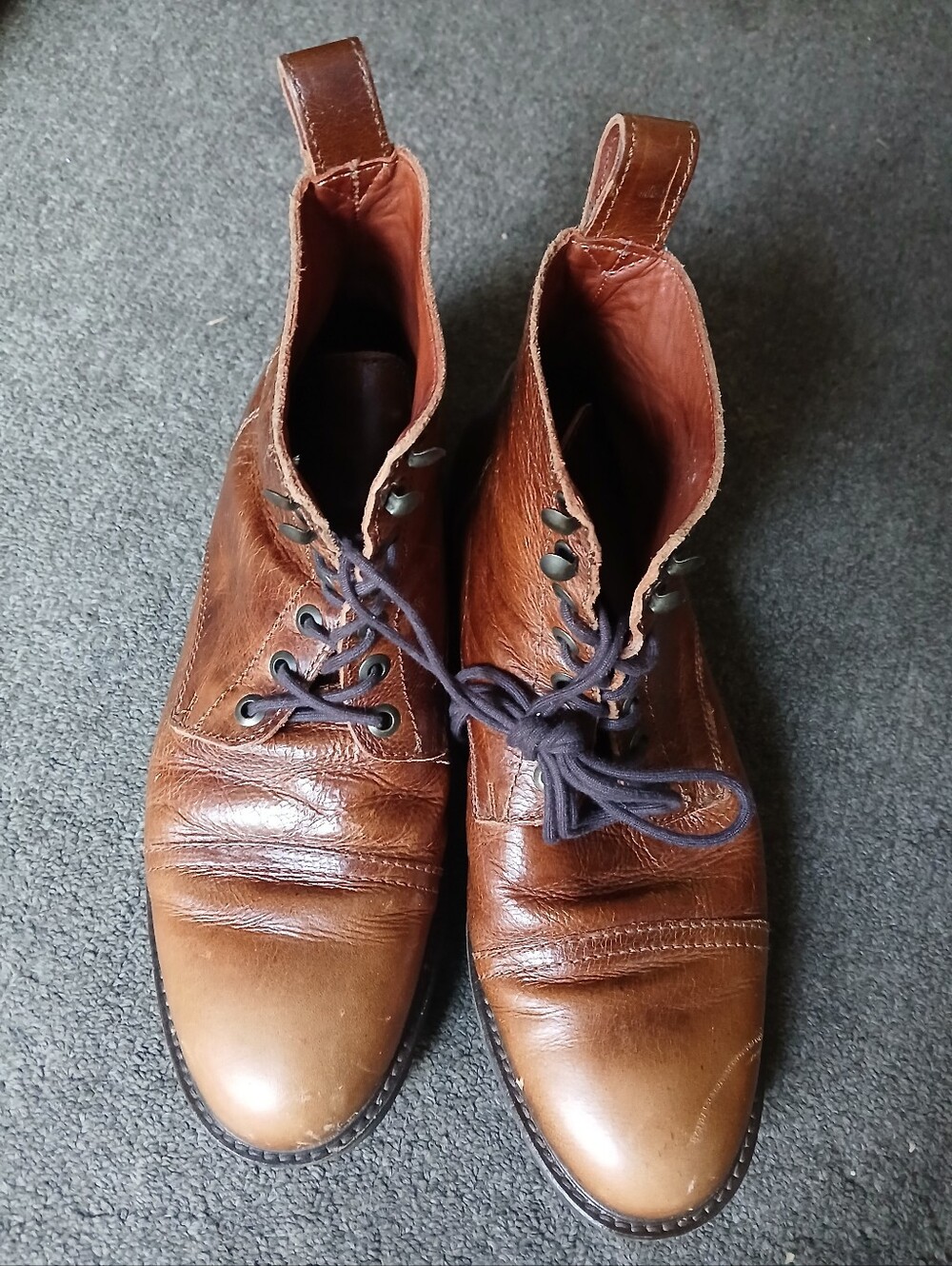 Patina Men's Brown Leather Lace-Up Boots Size 10
